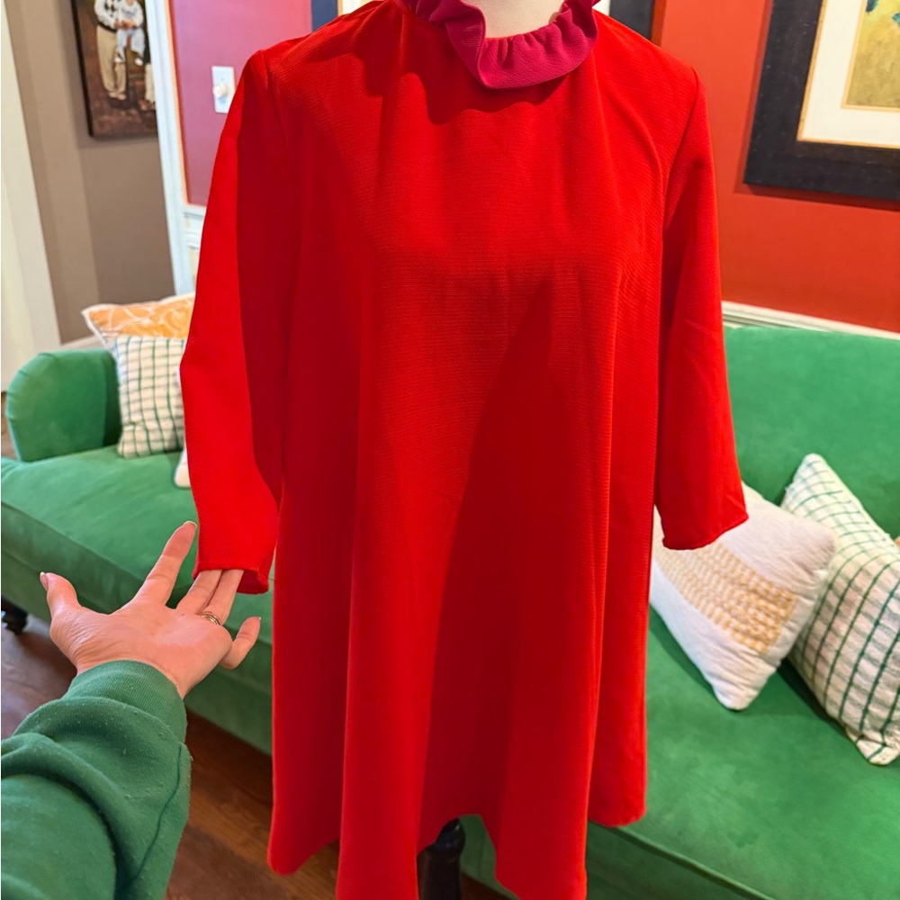 Pomander Place Red Midi Dress with Purple Collar